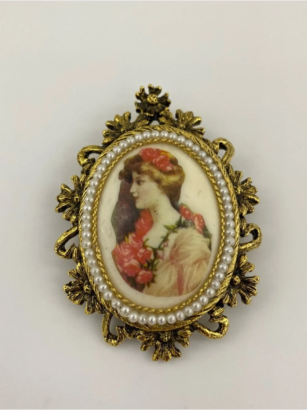 Victorian Revival Style Cameo Brooch Vintage